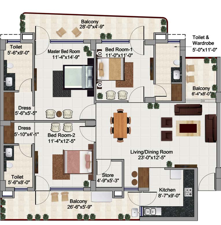 3 bhk apartments in Zirakpur floor plans