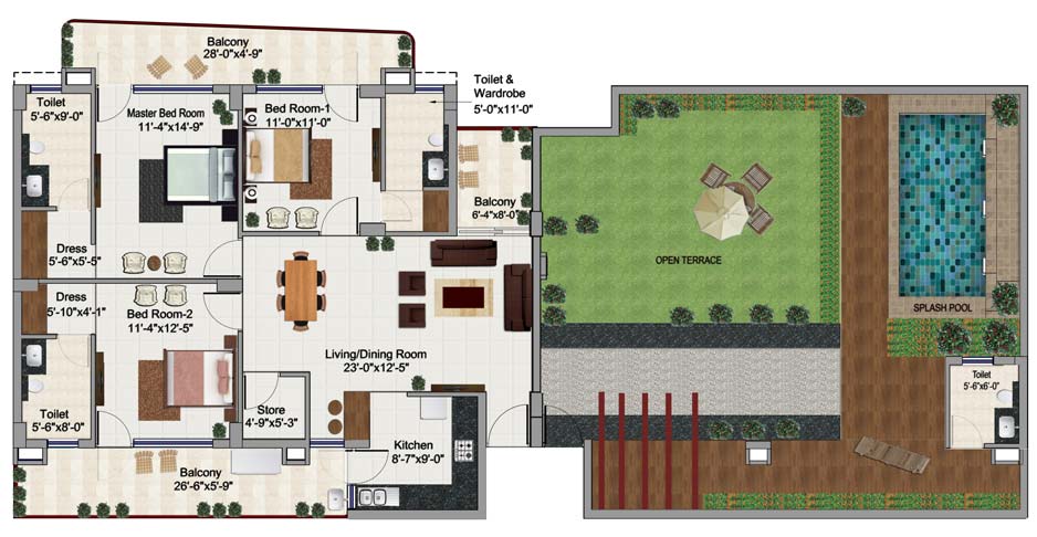 3 bhk penthouse in Zirakpur floor plan